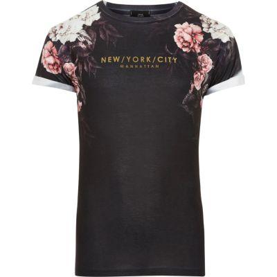 River Island Mens Floral Fade 'new York' Slim Fit T-shirt