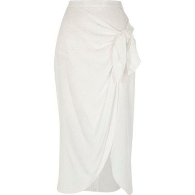 River Island Womens White Wrap Front Tie Side Midi Skirt