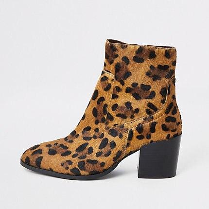 River Island Womens Animal Print Block Heel Ankle Boots
