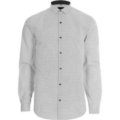 River Island Mens White Mono Geo Print Slim Fit Shirt
