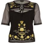 River Island Womens Mesh Lace-up Embroidered T-shirt