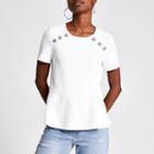 River Island Womens White Diamante Button Peplum Top