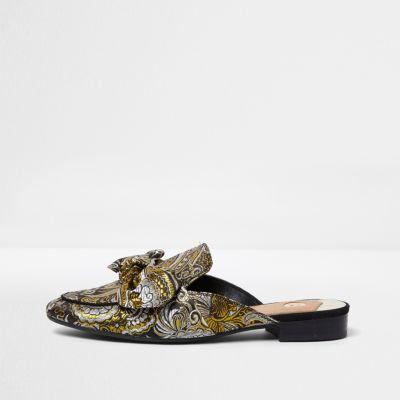 River Island Womens Jacquard Bow Top Backless Loafers