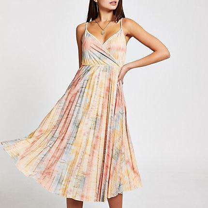 River Island Womens Tie Dye Pleated Wrap Dress