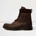 River Island Mensbrown Leather Panel Work Boots