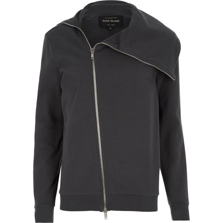 River Island Mensdark Asymmetric Zip Front Jacket