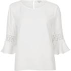 River Island Womens White Lace Insert Bell Sleeve Top
