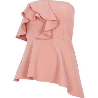 River Island Womens Frill Bandeau Asymmetric Hem Top