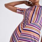 River Island Womens Stripe Ruched Bodycon Mini Dress