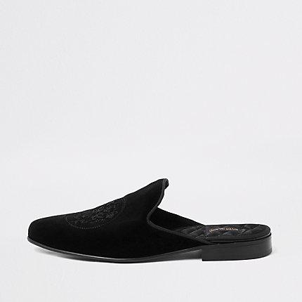 River Island Mens Embroidered Velvet Backless Loafer