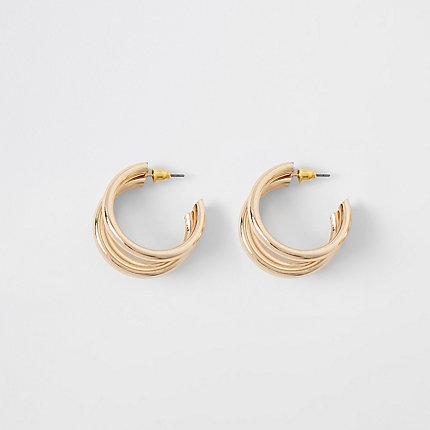 River Island Womens Gold Tone Triple Layered Hoop Earrings