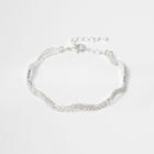 River Island Womens Silver Tone Wavy Rhinestone Encrusted Bracelet