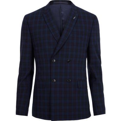 River Island Mens Check Double Breasted Skinny Suit Jacket