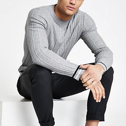 River Island Mens Chevron Stitch Muscle Fit Jumper