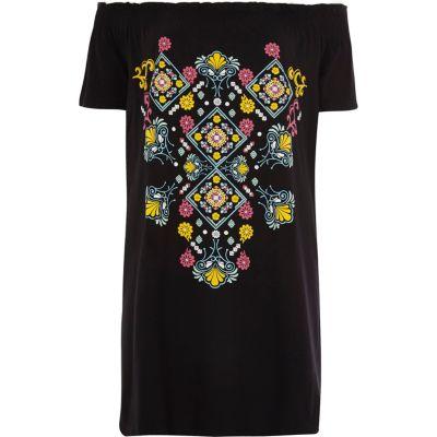 River Island Womens Aztec Print Oversized Bardot T-shirt