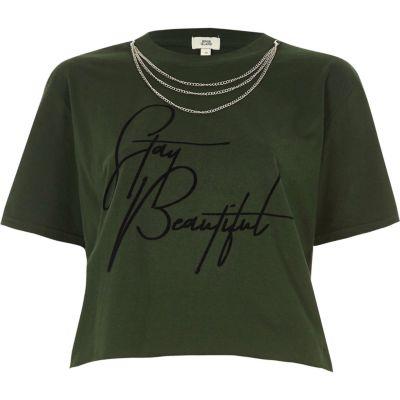 River Island Womens Necklace 'beautiful' Cropped T-shirt
