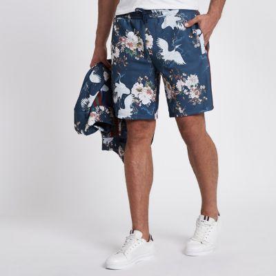 River Island Mens Crane Print Slim Fit Shorts