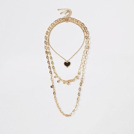 River Island Womens Gold Colour Heart Layered Necklace