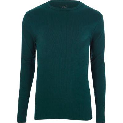 River Island Mens Green Slim Fit Long Sleeve Rib T-shirt