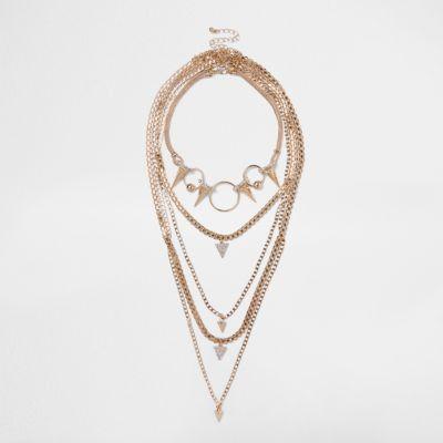 River Island Womens Gold Tone Spike Layer Necklace
