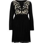 River Island Womens Embroidered Bell Sleeve Swing Dress