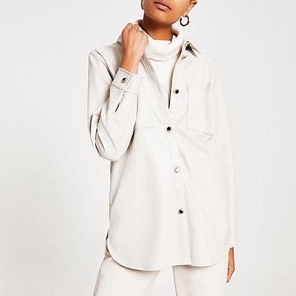 River Island Womens Faux Leather Long Sleeve Overshirt