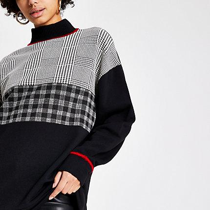 River Island Womens Check Blocked High Neck Sweatshirt