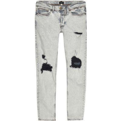 River Island Mens Wash Contrast Ripped Sid Skinny Jeans