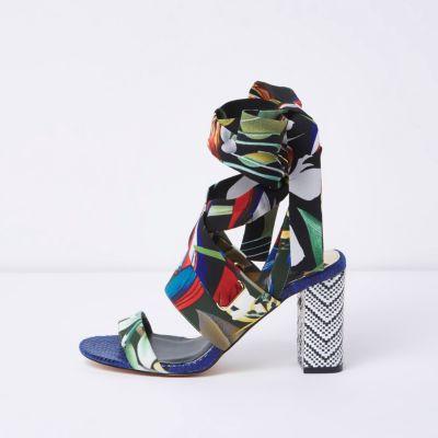 River Island Womens Tropical Tie Up Block Heel Sandals