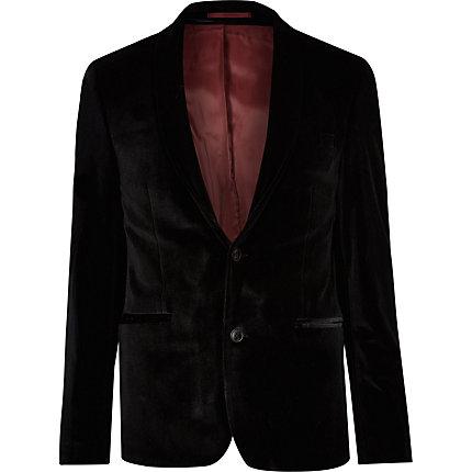 River Island Mens Skinny Fit Velvet Long Sleeve Blazer