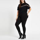 River Island Womens Plus Leopard Print Trim T-shirt