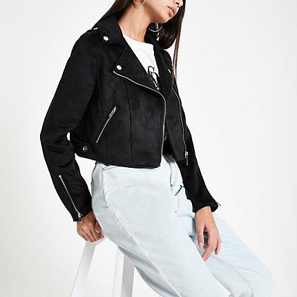 River Island Womens Faux Suede Cropped Biker Jacket