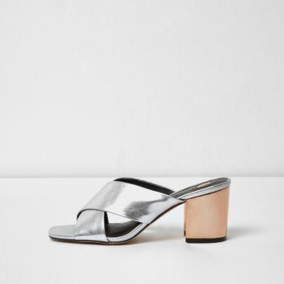 River Island Womens Silver Metallic Strappy Mules