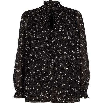 River Island Womens - Print Ls Scarlett Shirring Smock Top