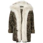 River Island Womens Camo Print Faux Fur Lined Army Jacket
