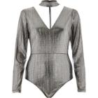 River Island Womens Silver Metallic Choker Plunge Bodysuit