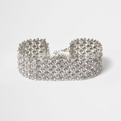 River Island Womens Plus Silver Tone Diamante Choker