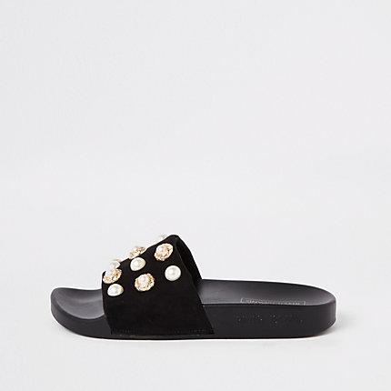 River Island Womens Pearl Embellished Sliders