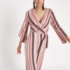 River Island Womens Pnk Stripe Print Wrap Tailored Leg Jumpsuit