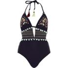 River Island Womens Shirred Sequin Plunge Swimsuit