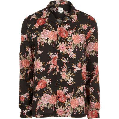 River Island Mens Floral Revere Long Sleeve Shirt