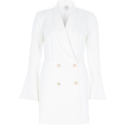 River Island Womens White Bell Sleeve Tuxedo Romper