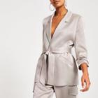 River Island Womens Silver Belted Ruched Sleeve Blazer