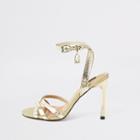 River Island Womens Gold Wide Fit Padlock Barely There Sandals