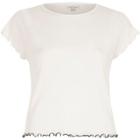 River Island Womens White Lettuce Edge Fitted T-shirt