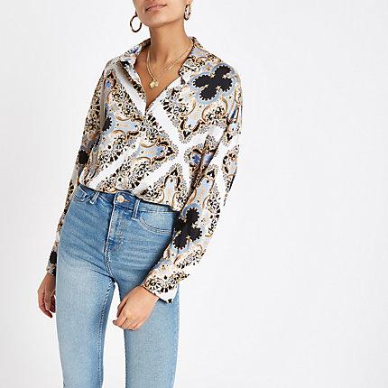 River Island Womens Scarf Print Button-up Shirt