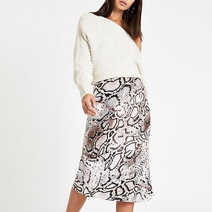 River Island Womens Snake Print Bias Cut Midi Skirt