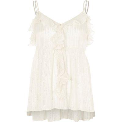 River Island Womens Metallic Frill Cami Top
