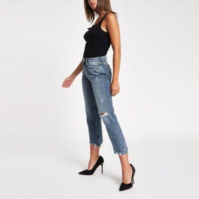 River Island Womens Denim Ripped Crop Flared Jeans