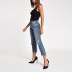 River Island Womens Denim Ripped Crop Flared Jeans